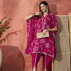 Floral Embroidered Regular Mirror Work Kaftan Kurta with Dhoti Pants