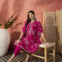 Floral Embroidered Regular Mirror Work Kaftan Kurta with Dhoti Pants