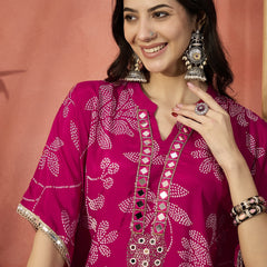 Floral Embroidered Regular Mirror Work Kaftan Kurta with Dhoti Pants