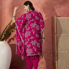 Floral Embroidered Regular Mirror Work Kaftan Kurta with Dhoti Pants