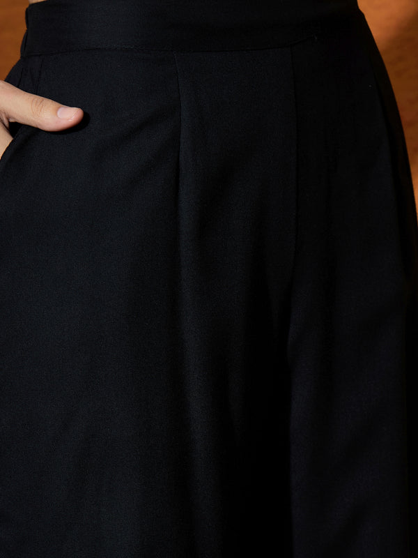 Black Floral Embroidered Shirt With Trouser  Co-Ords Set