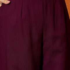 Wine Floral Embroidered Shirt With Trouser  Co-Ords Set