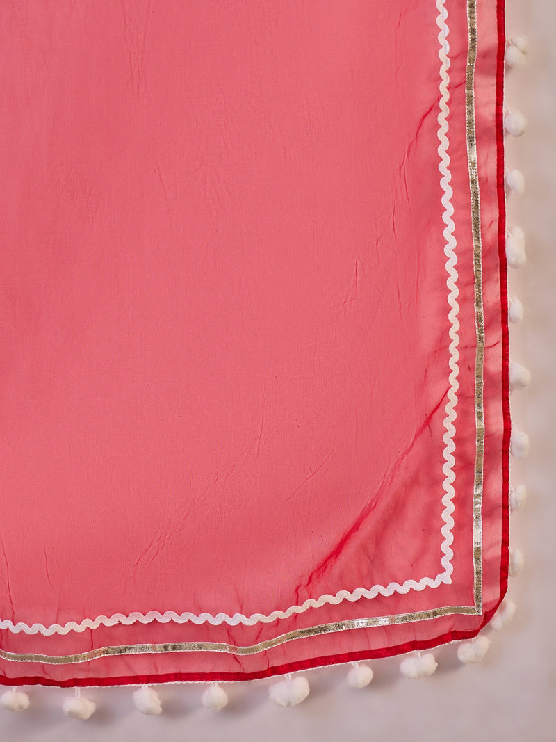 Red Embroidered Kurta Set with Pants and Dupatta