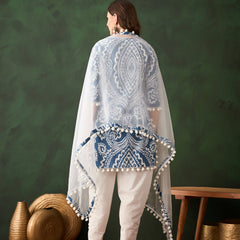 Ethnic Motifs Printed & Mirror Work Pure Cotton Kurta With Dhoti Pant & Dupatta Kurta Set