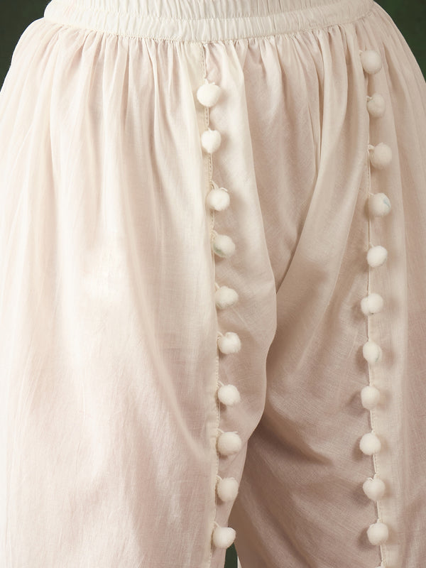 Ethnic Motifs Printed & Mirror Work Pure Cotton Kurta With Dhoti Pant & Dupatta Kurta Set