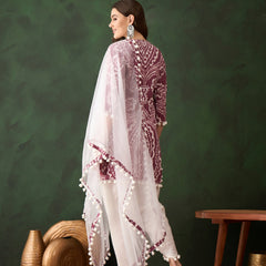 Ethnic Motifs Printed & Mirror Work Pure Cotton Kurta With Dhoti Pant & Dupatta Kurta Set
