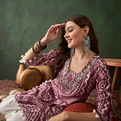 Ethnic Motifs Printed & Mirror Work Pure Cotton Kurta With Dhoti Pant & Dupatta Kurta Set