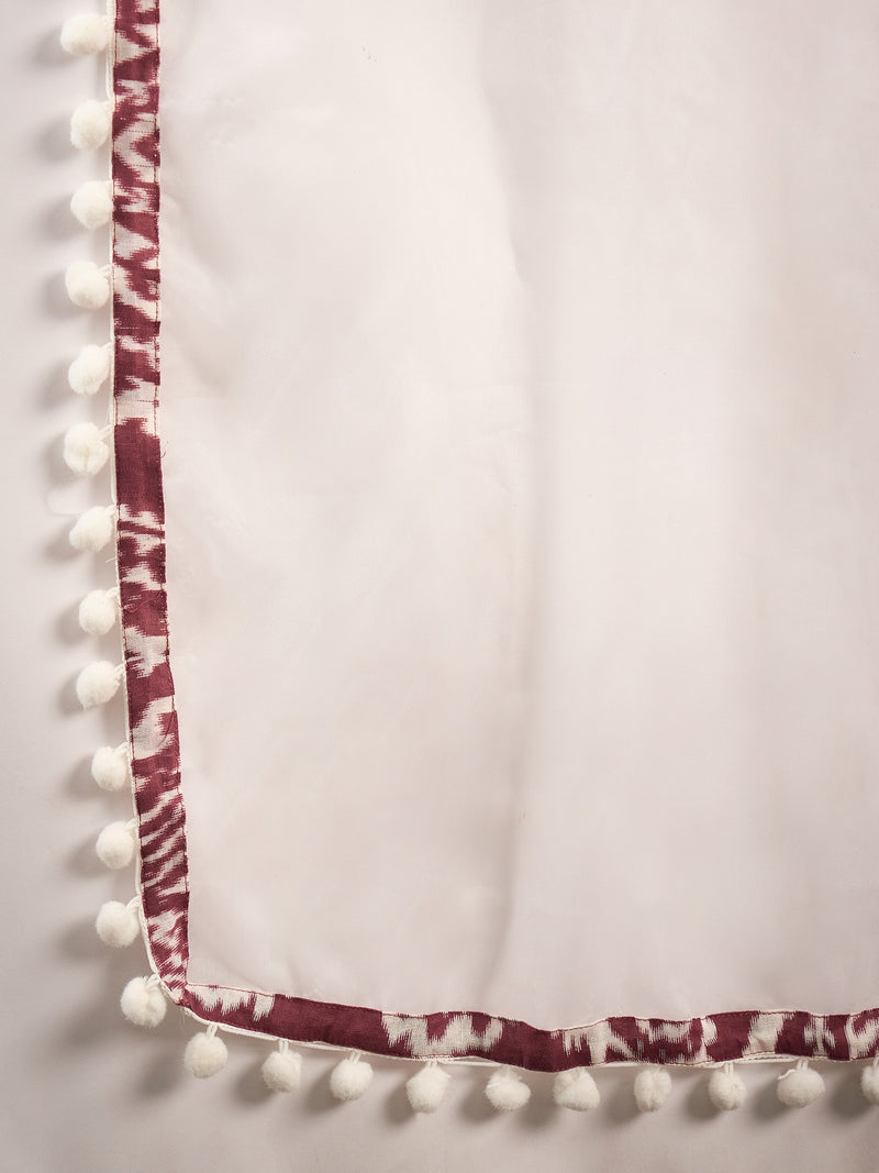 Ethnic Motifs Printed & Mirror Work Pure Cotton Kurta With Dhoti Pant & Dupatta Kurta Set