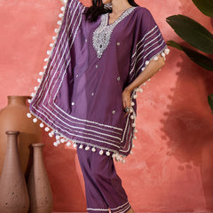 Floral Embroidered Straight Kaftan With Trouser Kurta Set