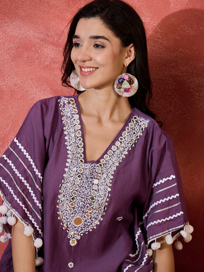 Floral Embroidered Straight Kaftan With Trouser Kurta Set