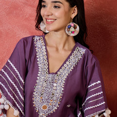 Floral Embroidered Straight Kaftan With Trouser Kurta Set