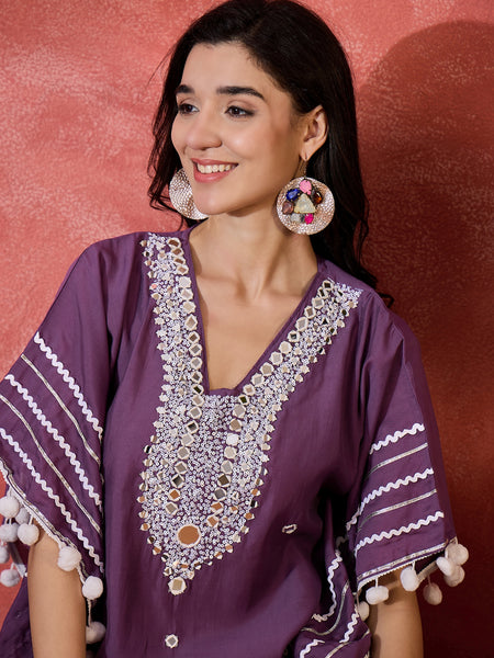Floral Embroidered Straight Kaftan With Trouser Kurta Set