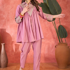 Floral Embellished Shirt Collar Tunic With Trouser Co-Ords Set