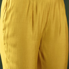 Yellow Floral Embellished Shirt Collar Tunic With Trouser Co-Ords Set