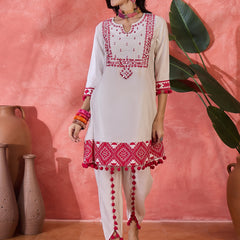 Floral Embroidered & Sequined A-Line Kurta With Dhoti Pant With Dupatta