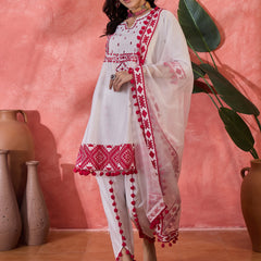 Floral Embroidered & Sequined A-Line Kurta With Dhoti Pant With Dupatta