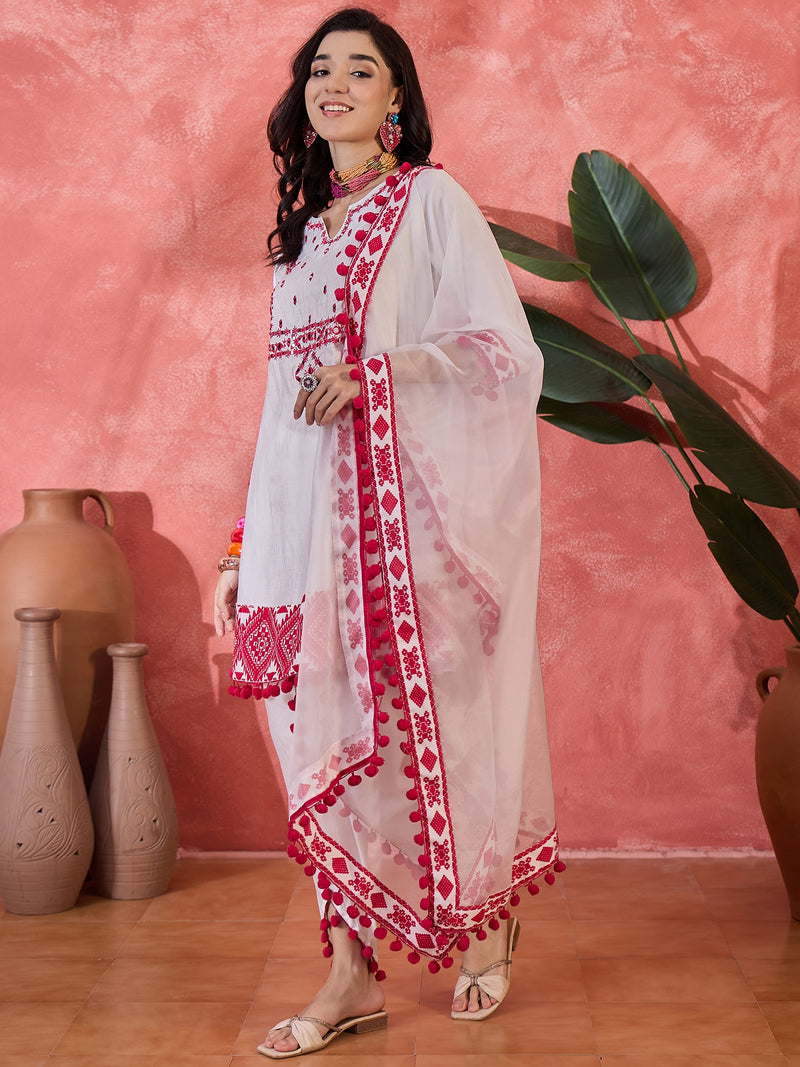 Floral Embroidered & Sequined A-Line Kurta With Dhoti Pant With Dupatta
