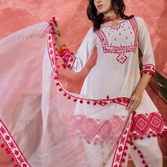 Floral Embroidered & Sequined A-Line Kurta With Dhoti Pant With Dupatta