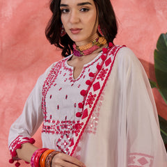 Floral Embroidered & Sequined A-Line Kurta With Dhoti Pant With Dupatta