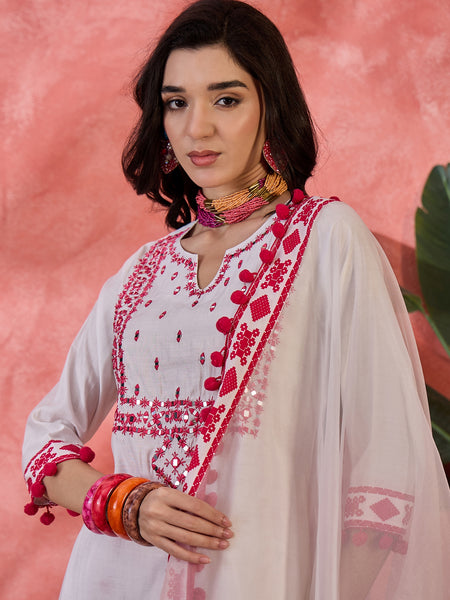 Floral Embroidered & Sequined A-Line Kurta With Dhoti Pant With Dupatta