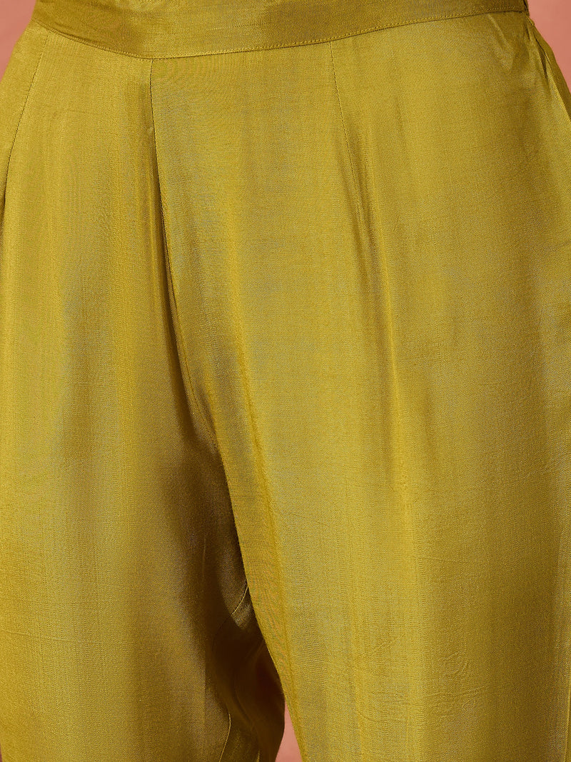 Floral Embroidered Notch Neck Kaftan Kurta With Trouser