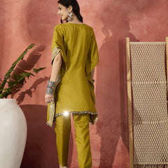 Floral Embroidered Notch Neck Kaftan Kurta With Trouser