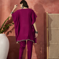 Floral Embroidered Notch Neck Kaftan Kurta With Trouser