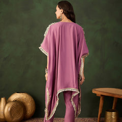 Purple Geometric Embroidered Mirror Work Kaftan Kurta With Trousers Kurta Set