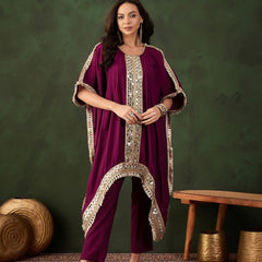 Geometric Embroidered Mirror Work Kaftan Kurta With Trousers Kurta Set