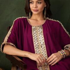Geometric Embroidered Mirror Work Kaftan Kurta With Trousers Kurta Set