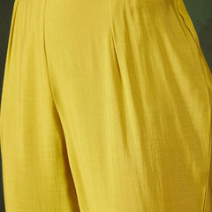 Yellow Geometric Embroidered Mirror Work Kaftan Kurta With Trousers