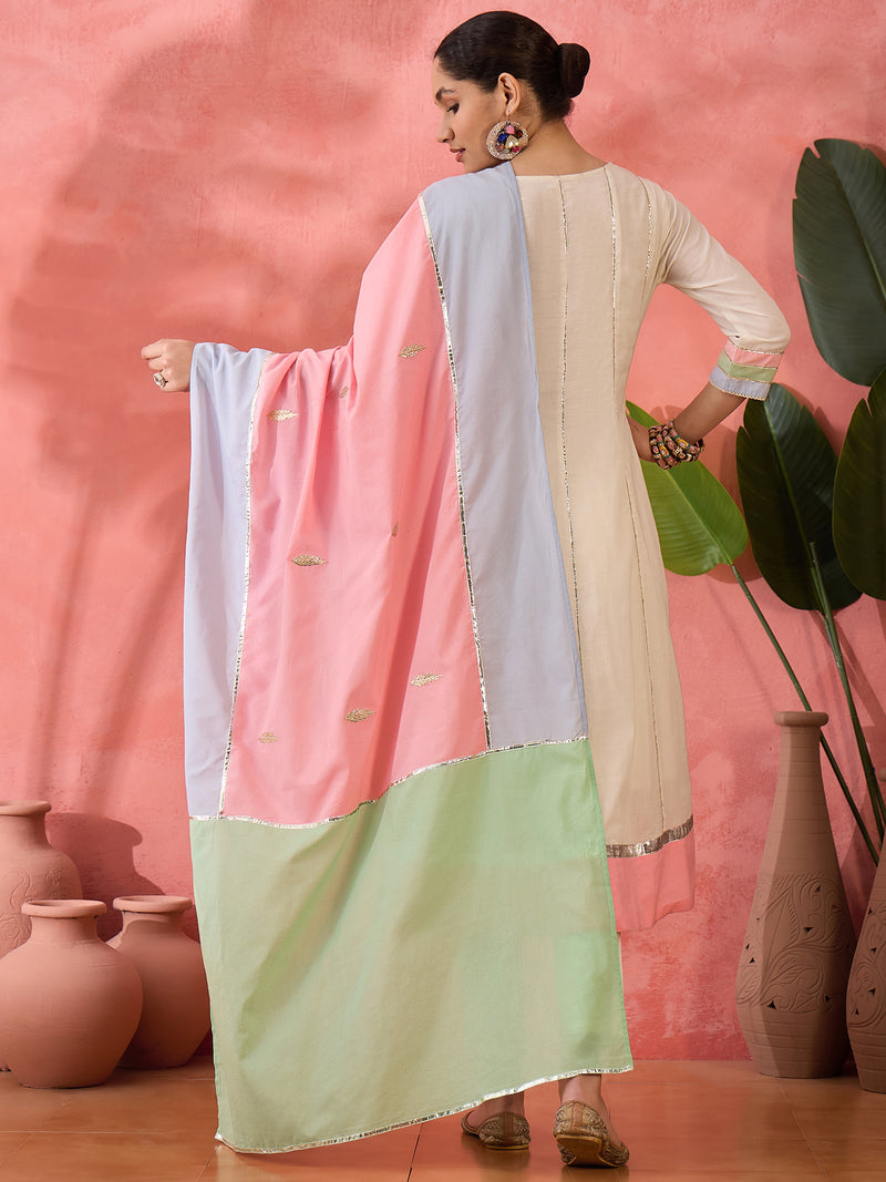 Floral Embroidered  Pure Cotton Anarkali Kurta With Trousers & Dupatta