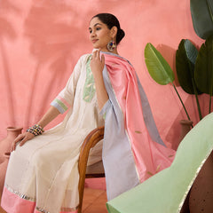 Floral Embroidered  Pure Cotton Anarkali Kurta With Trousers & Dupatta