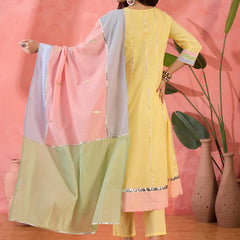 Floral Embroidered  Pure Cotton Anarkali Kurta With Trousers & Dupatta