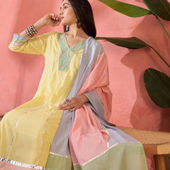 Floral Embroidered  Pure Cotton Anarkali Kurta With Trousers & Dupatta