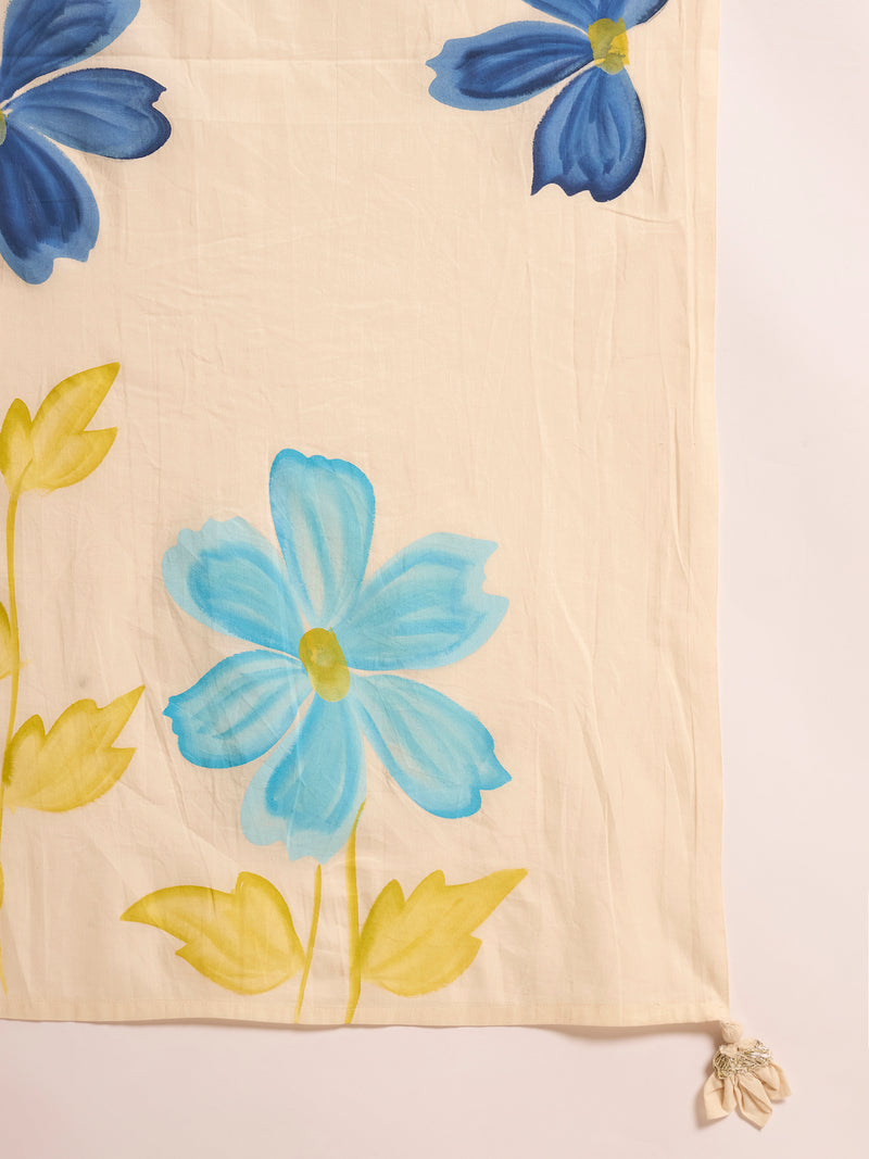 Floral Embroidered Pure Cotton Straight Kurta With Trousers & Dupatta