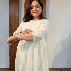 Off-White Pure Cotton Embroidered Kurta with Jacket & Trouser