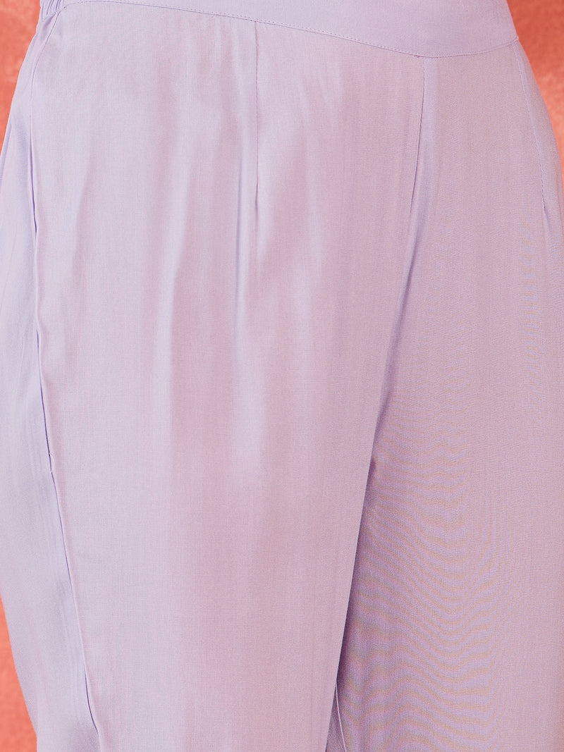 Floral Embroidered V-Neck Pure Cotton Straight Kurta With Trousers with Dupatta