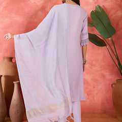 Floral Embroidered V-Neck Pure Cotton Straight Kurta With Trousers with Dupatta