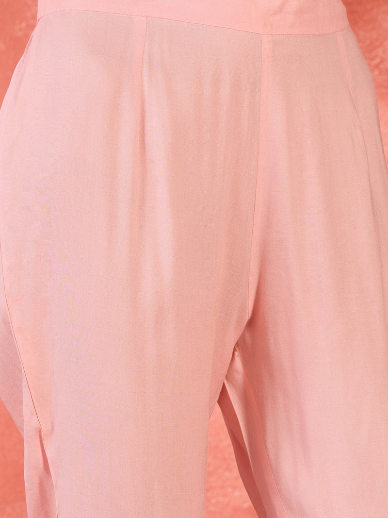 Floral Embroidered V-Neck Pure Cotton Straight Kurta With Trousers with Dupatta
