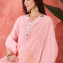 Floral Embroidered V-Neck Pure Cotton Straight Kurta With Trousers with Dupatta