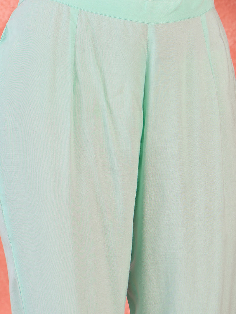 Floral Embroidered V-Neck Pure Cotton Straight Kurta With Trousers with Dupatta