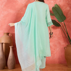 Floral Embroidered V-Neck Pure Cotton Straight Kurta With Trousers with Dupatta