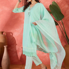 Floral Embroidered V-Neck Pure Cotton Straight Kurta With Trousers with Dupatta
