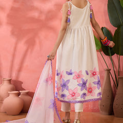 Embroidered Shoulder Straps Anarkali Kurta With Trousers & Dupatta
