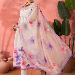 Embroidered Shoulder Straps Anarkali Kurta With Trousers & Dupatta