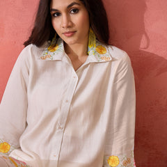 Embroidered Shirt Collar Roman Silk Tunic With Trouser Co-Ords