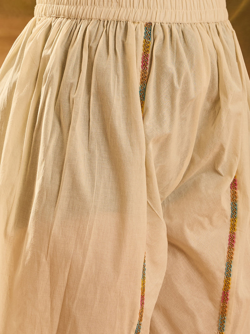 Embroidered V-Neck Pure Cotton Tunic With Dhoti Pant Co-Ords
