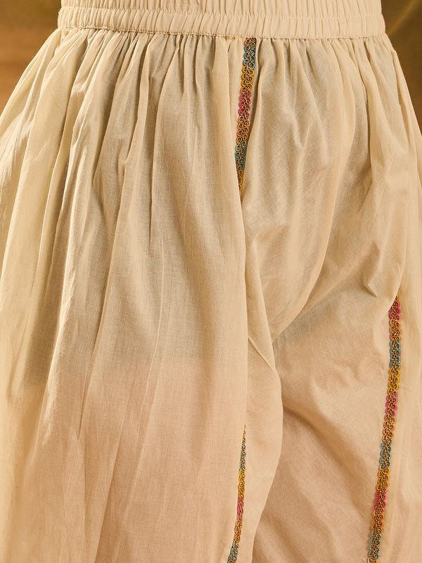 Embroidered V-Neck Pure Cotton Tunic With Dhoti Pant Co-Ords