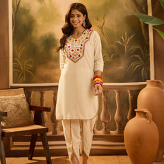 Embroidered V-Neck Pure Cotton Tunic With Dhoti Pant Co-Ords